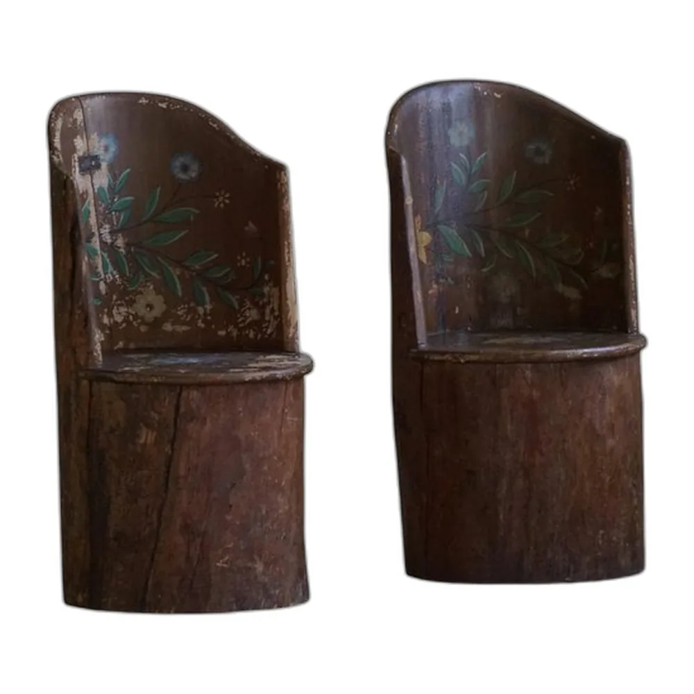 Schwedische Volkskunst Stump Stühle, 1890er, 2er Set