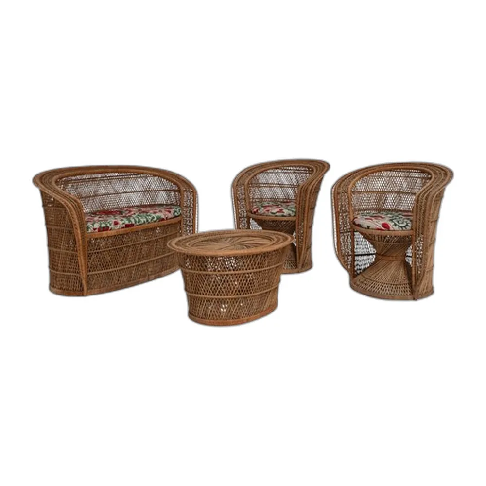 Schwedisches Lounge Set aus gewebtem Rattan, 1970er
