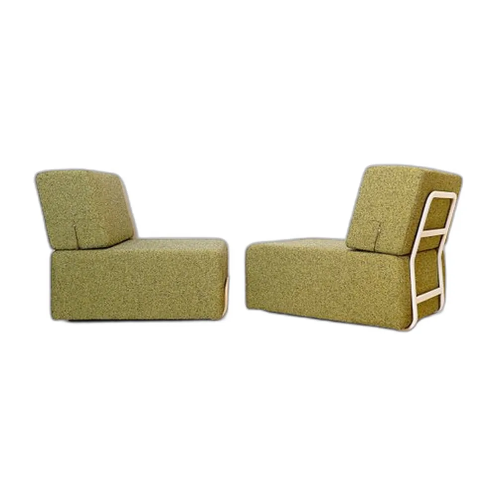 Sessel mit weißen Metallgestellen und meliert grünem Bezug, 1960er, 2er Set