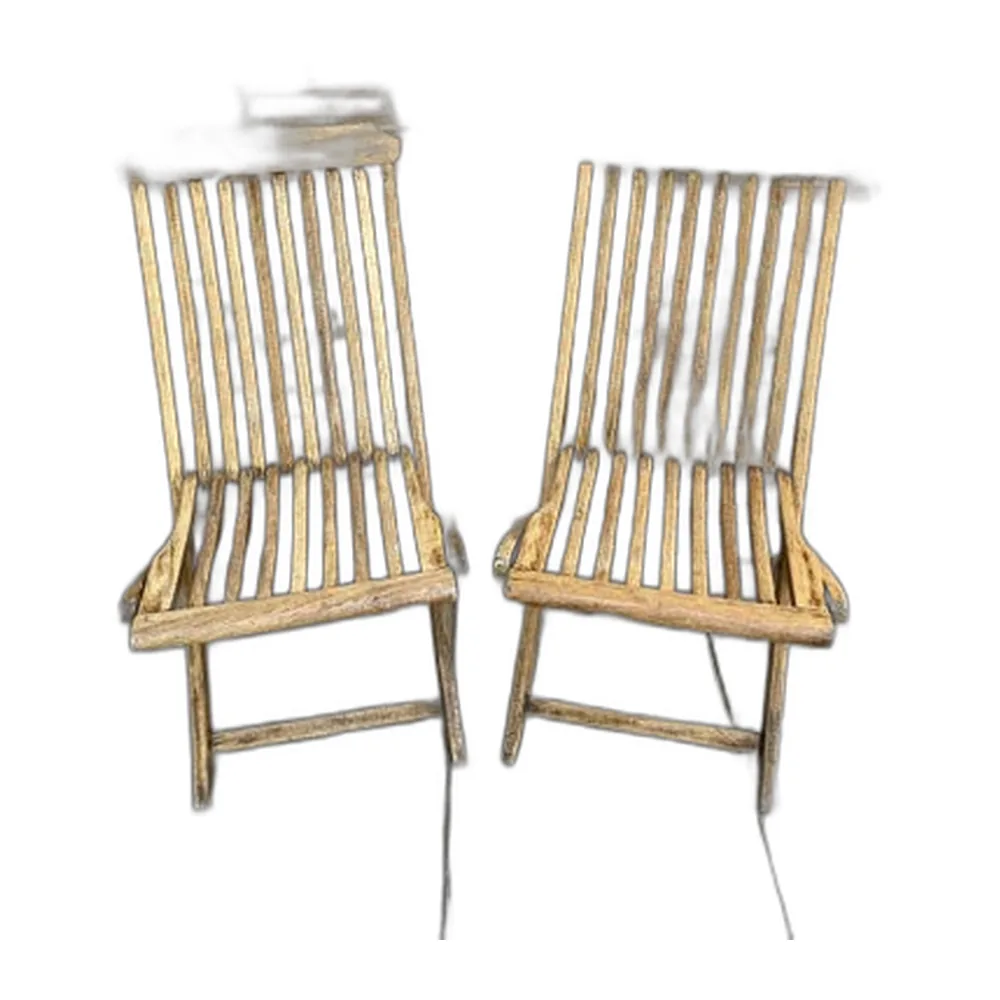 Cunard Line Klappstuhl aus Teak & Holz von Scan Com, 1960er, 2er Set