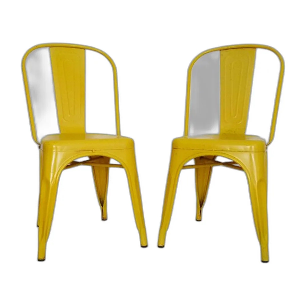 Tolix Stühle aus gelbem Metall von Xavier Pauchard, 1970er, 2er Set
