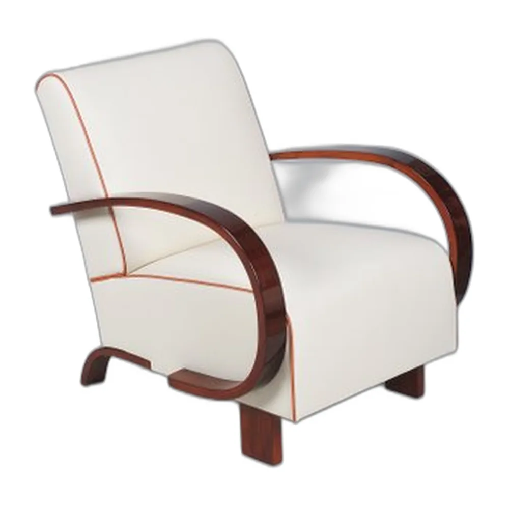 Tschechischer Art Deco Sessel aus Nussholz & Leder, 1930er