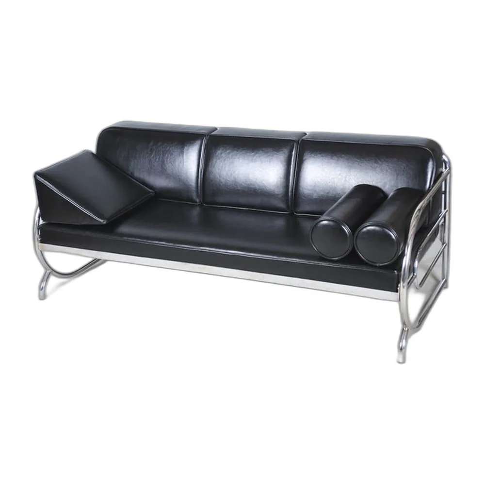 Tschechisches Bauhaus Sofa aus Chrom, Stahl und Leder, 1930er