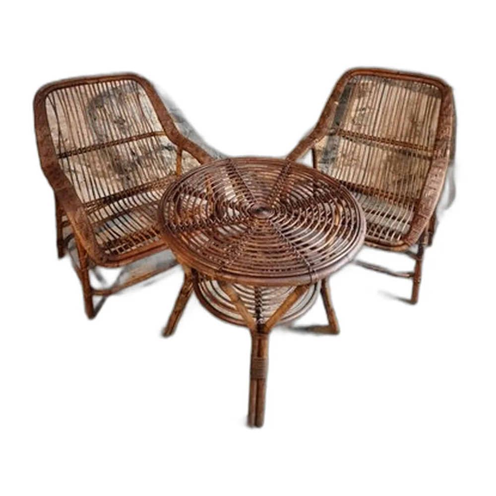 Vintage Rattan Sitzgruppe, 1940er, 3er Set
