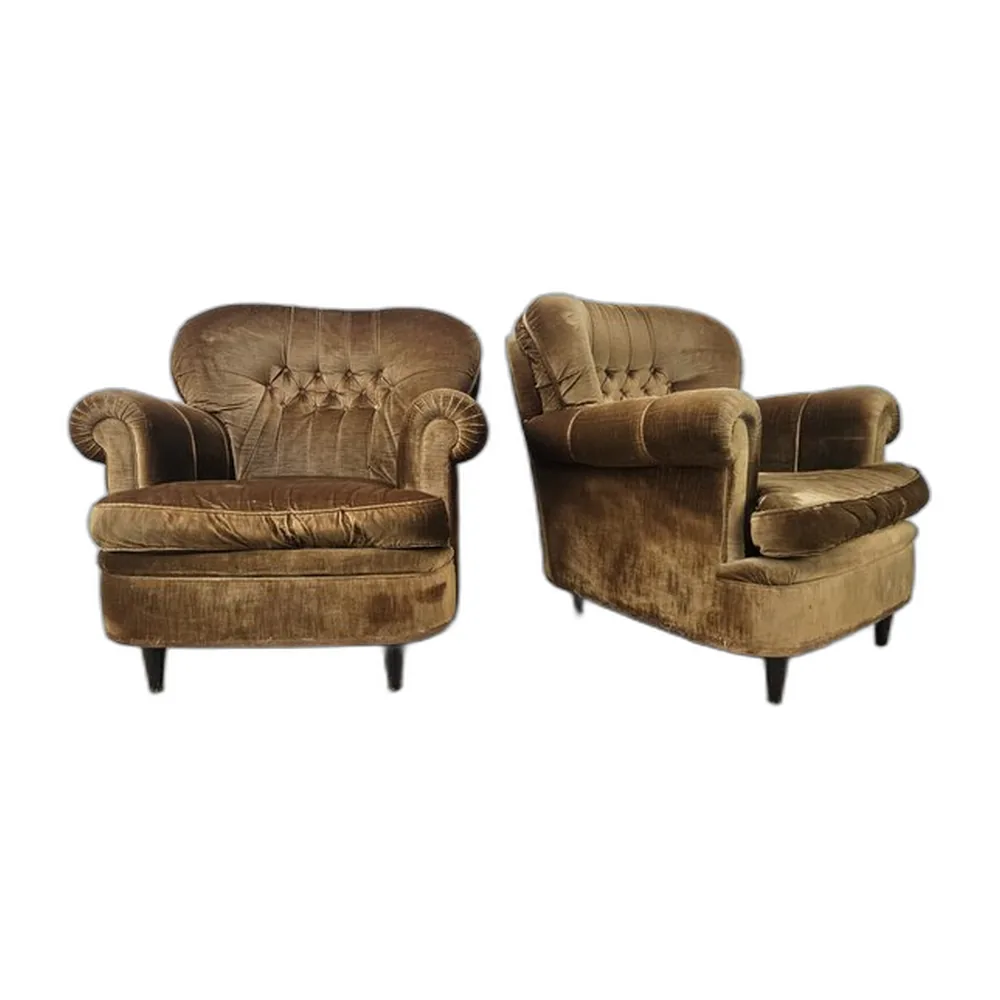Vintage Samtsessel, 1960er, 2er Set