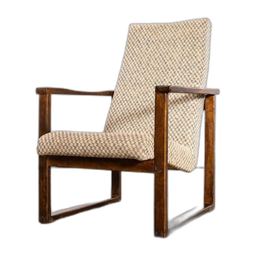 Vintage Sessel mit quadratischem Gestell und cremefarbenem Rautenmuster, 1950er