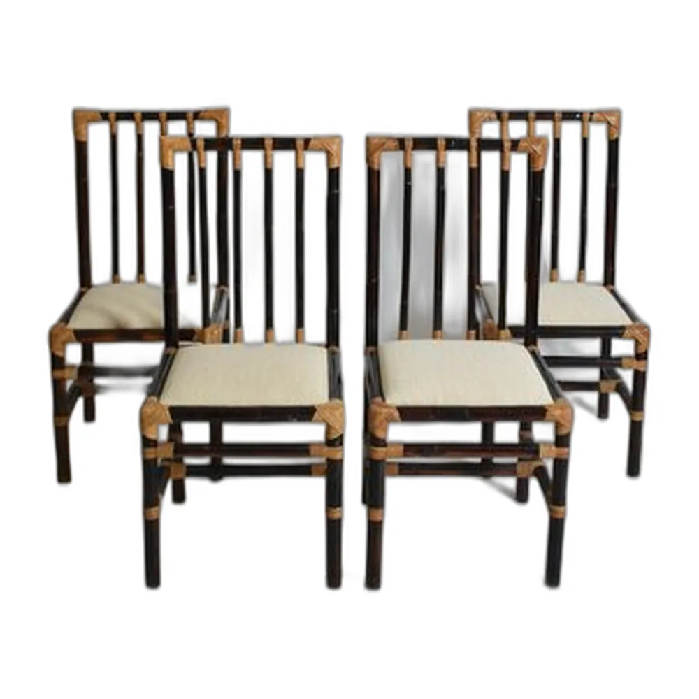 Zweifarbige Vintage Rattan Stühle, 1970er, 4er Set