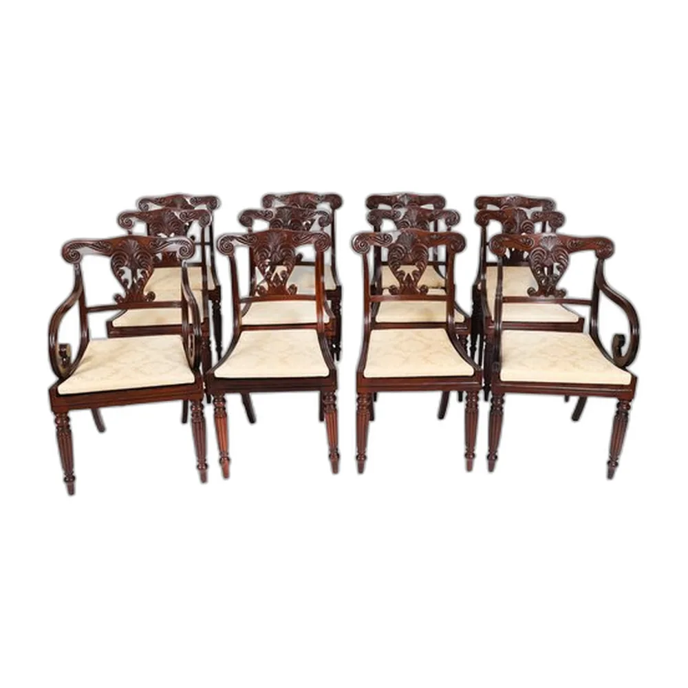 Antike irische Regency Esszimmerstühle, 1825, 12er Set