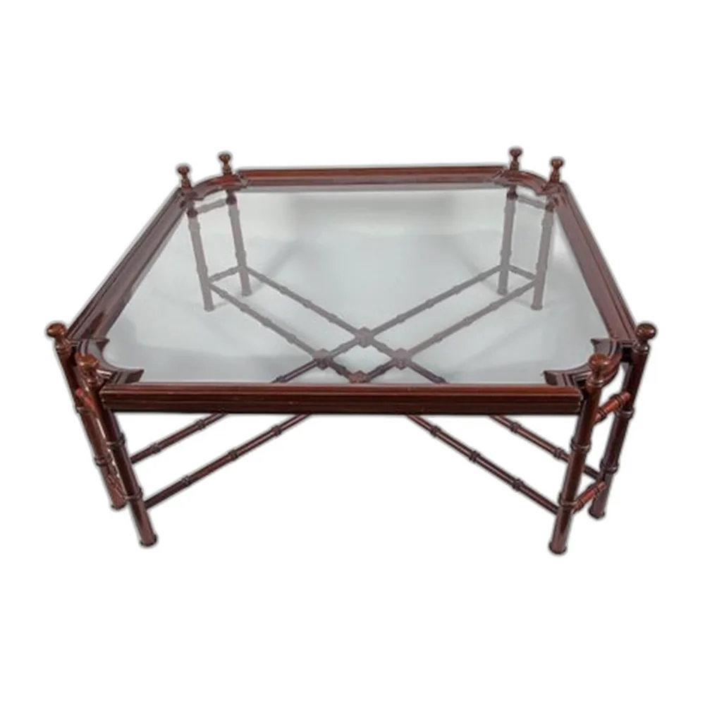 Antiker Hollywood Regency Couchtisch aus Holz & Glas, 1900