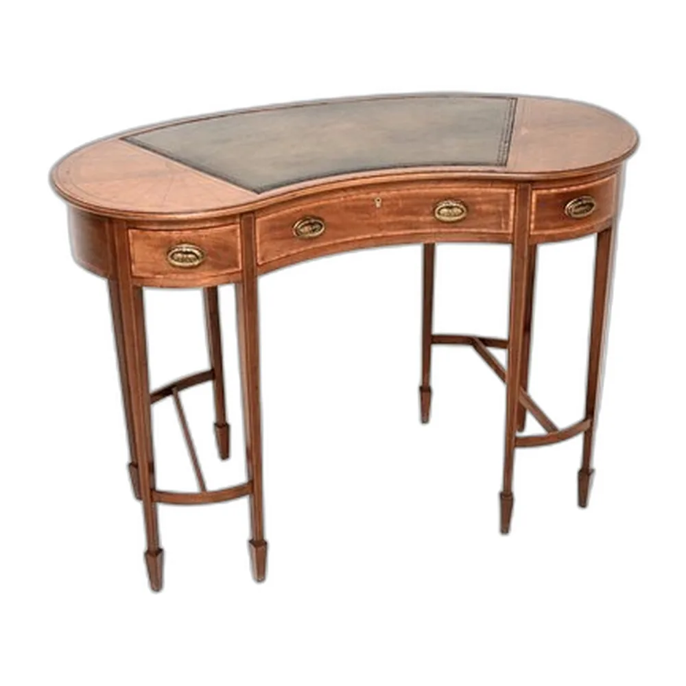 Antiker nierenförmiger edwardianischer Schreibtisch mit Lederplatte, 1900er