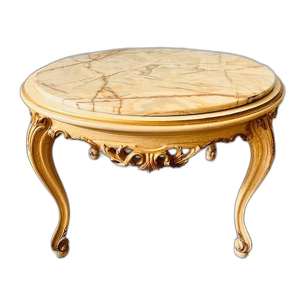 Barocker Vintage Couchtisch mit Marmorplatte und verziertem geschnitztem Holzgestell