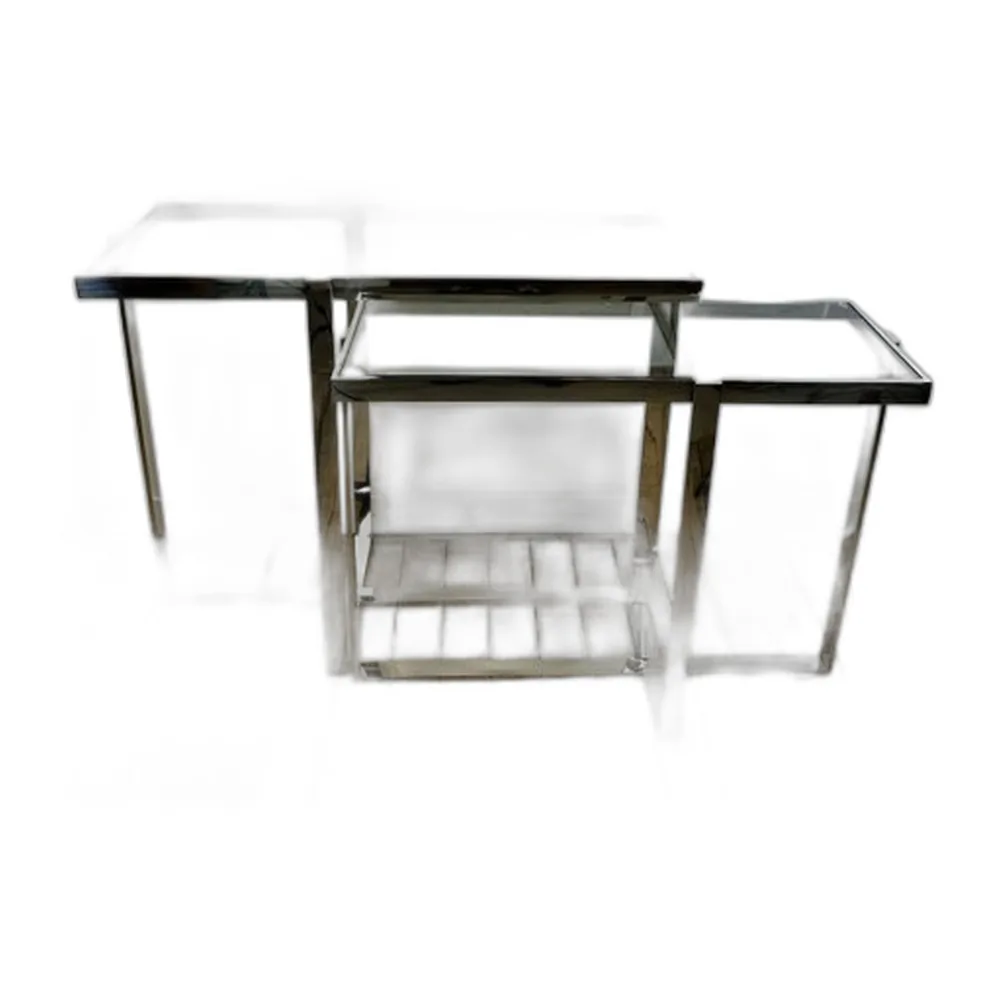 Doppelter Konsolentisch aus verchromtem Metall & Glas, 2000er