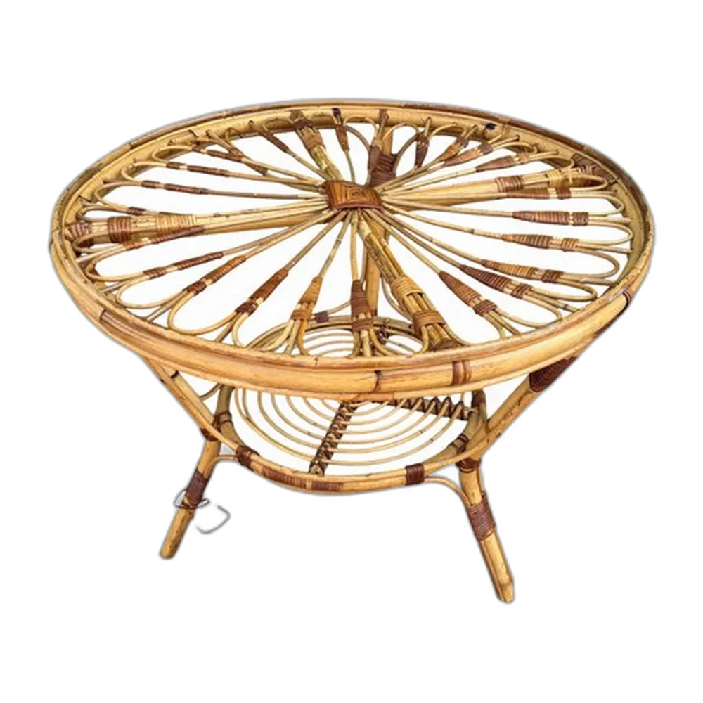 Französischer Vintage Tisch aus Rattan, 1950er