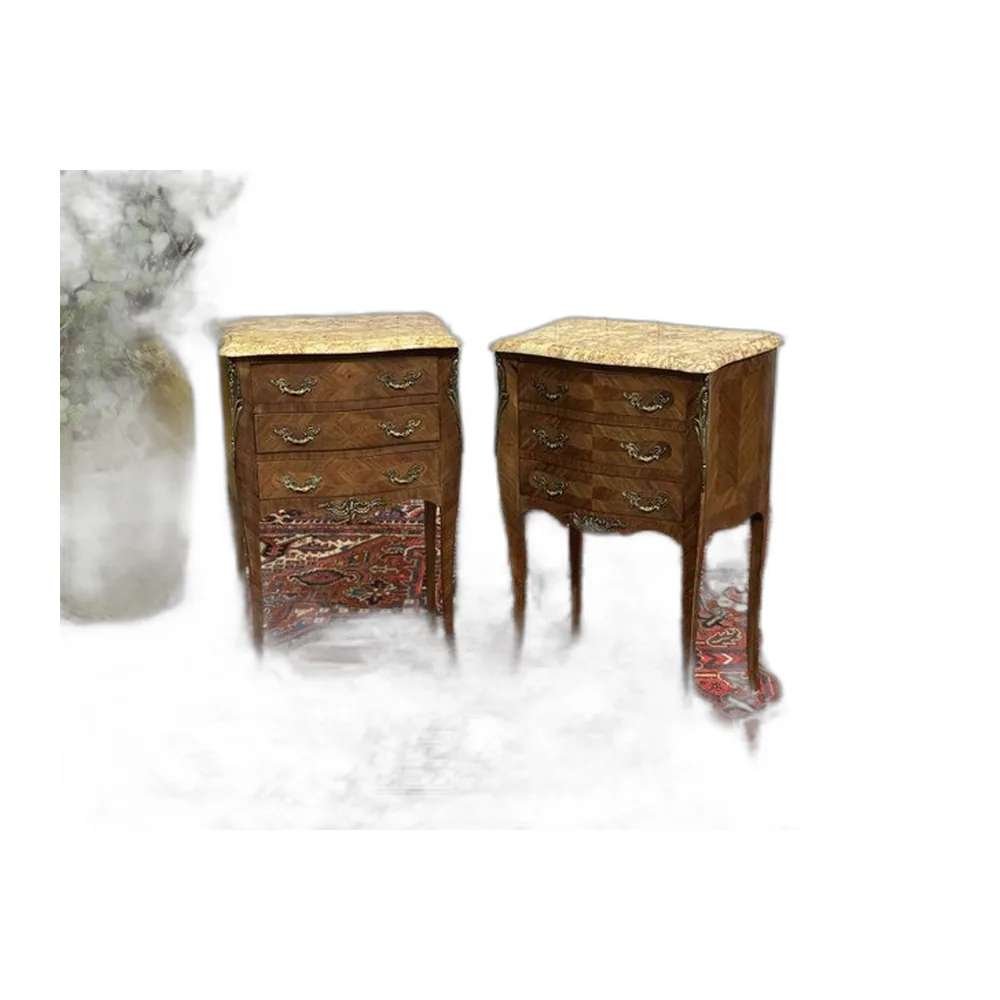 Louis XV Nachttische aus Palisander & Eiche mit Marmorplatten, 1960er, 2er Set