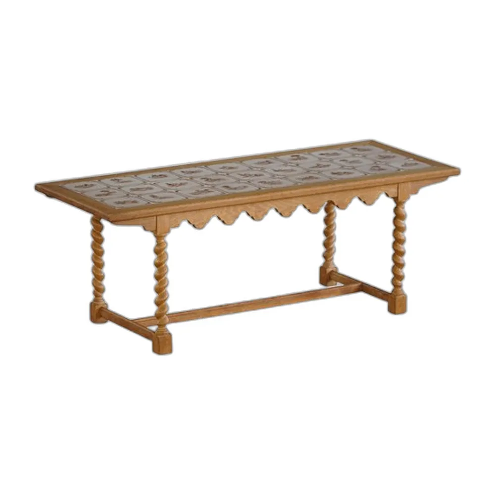 Moderner dänischer Mid-Century Couchtisch aus Eiche mit Keramikfliesen, 1950er