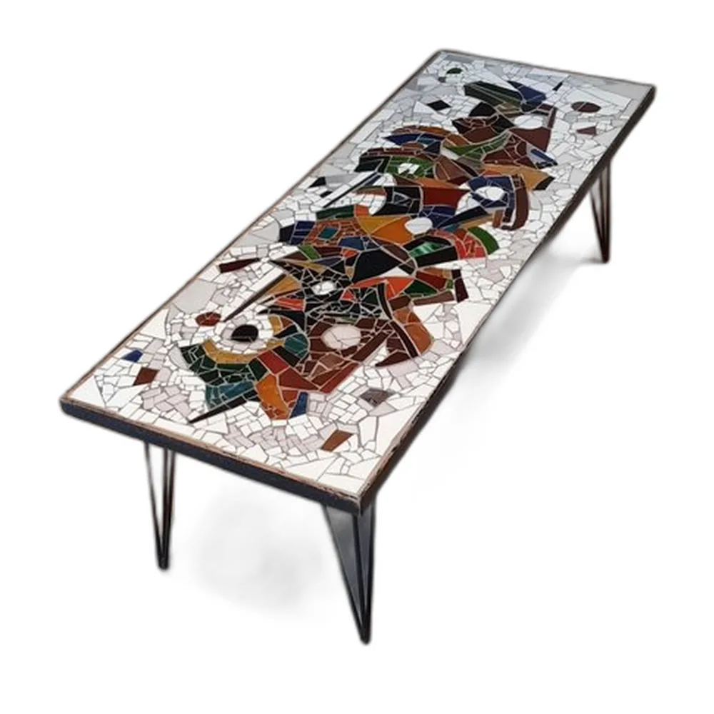 Mosaik Couchtisch mit Haarnadelbeinen, 1950er