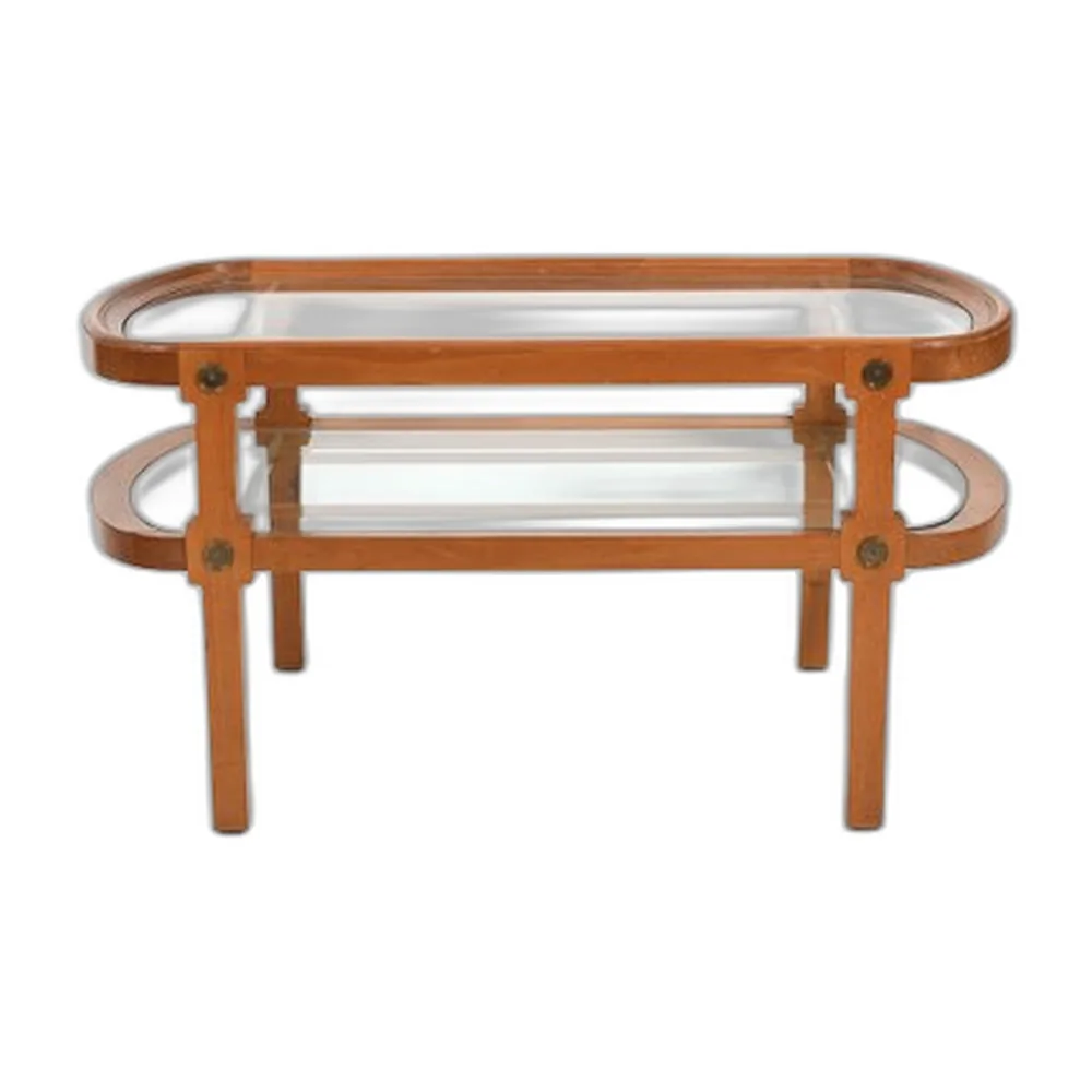 Ovaler Art Deco Couchtisch mit Messing, 1930er