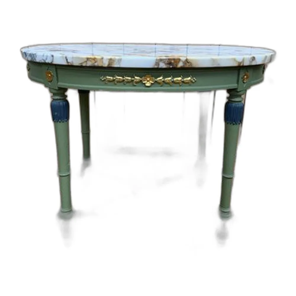 Ovaler Louis XVI Säulentisch mit Marmorplatte
