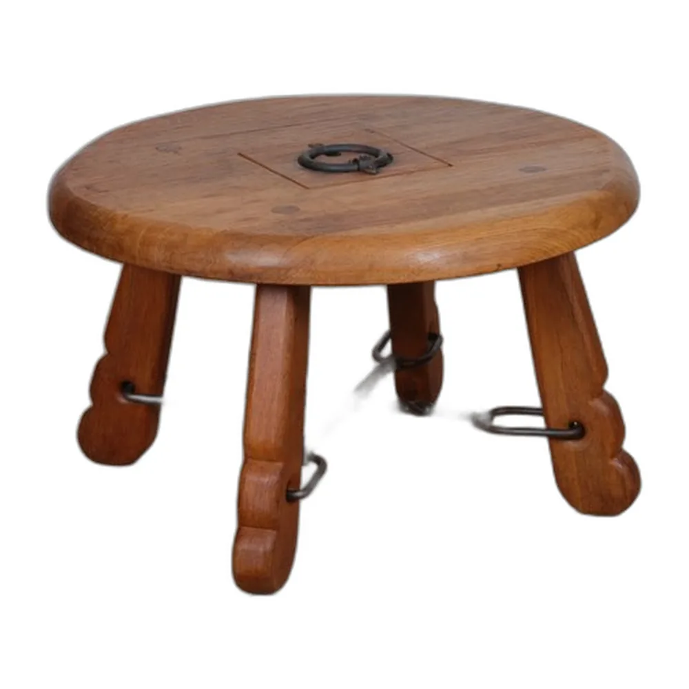 Runder Couchtisch aus Eiche und Schmiedeeisen, 1950