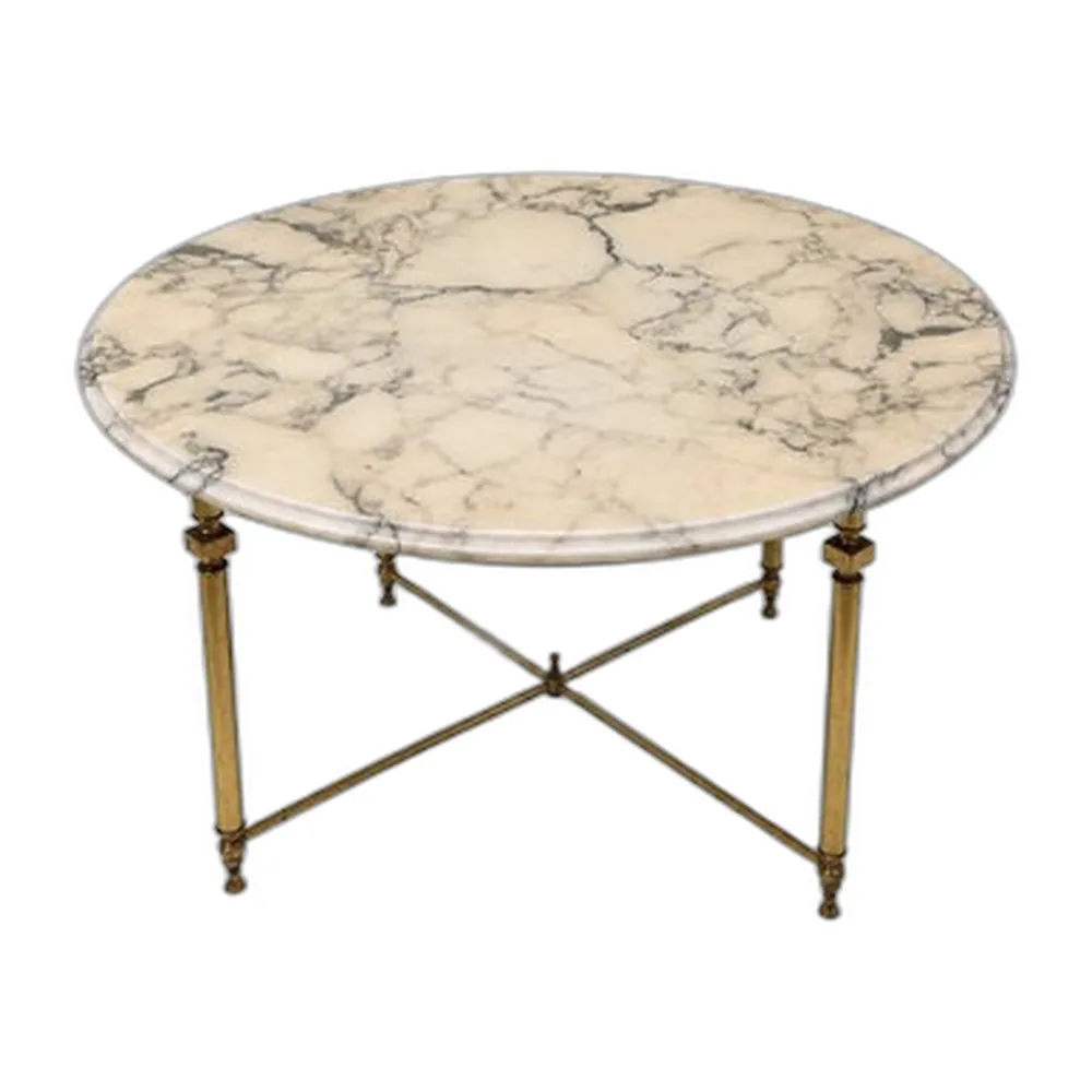 Runder Couchtisch aus Marmor mit Messinggestell