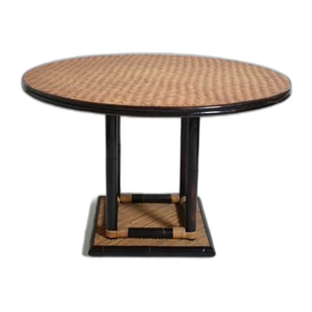 Runder Vintage Esstisch aus Rattan, 1970er