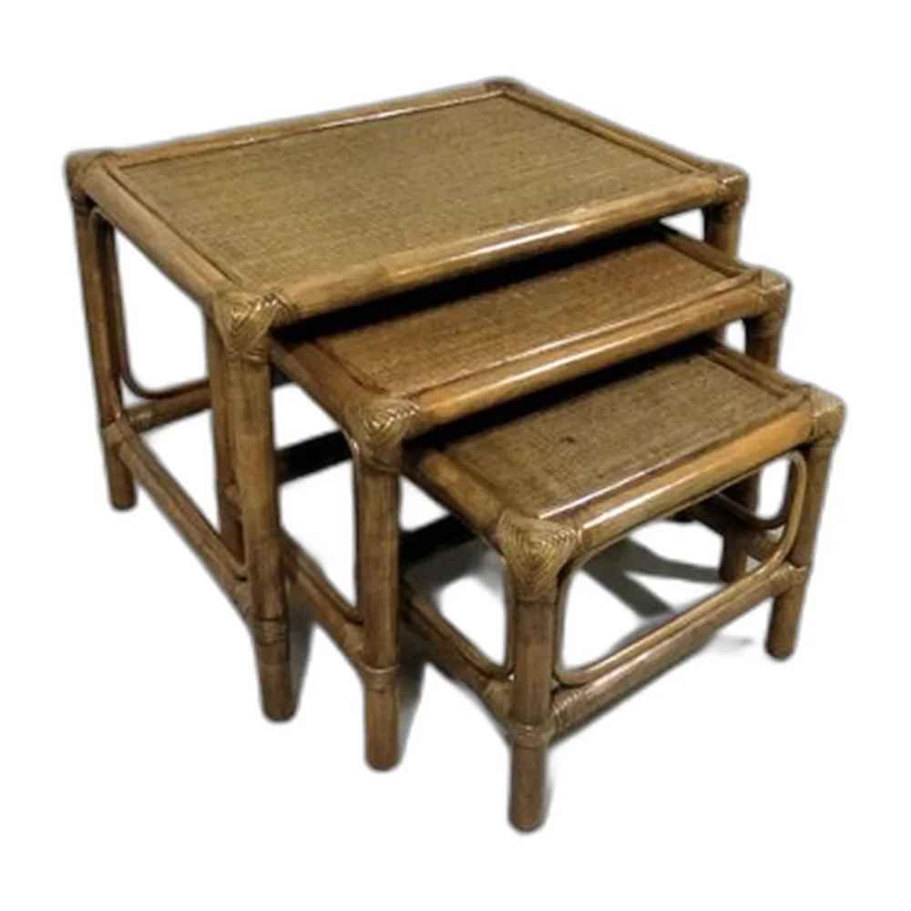 Satztische aus Rattan, 1970er, 3er Set
