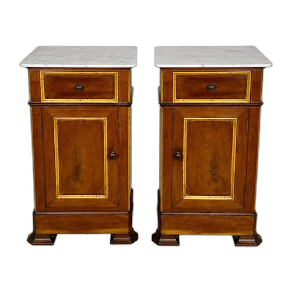 Spanische Nachttische aus Holz mit Marmorplatten, 1930er, 2er Set