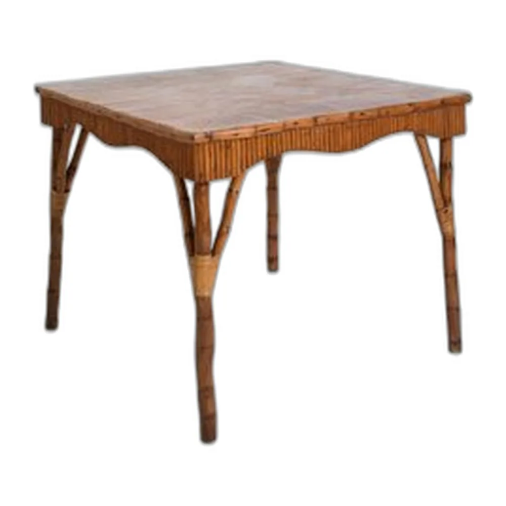Viereckiger Spieltisch aus Rattan, 1950er