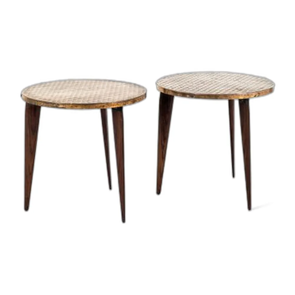 Vintage Cocktail Tische mit Kupferplatten, 2er Set