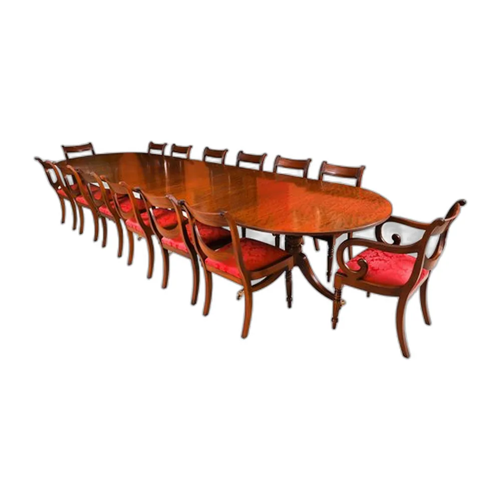 Vintage Regency Revival Esstisch mit Swagback Stühlen, 15er Set