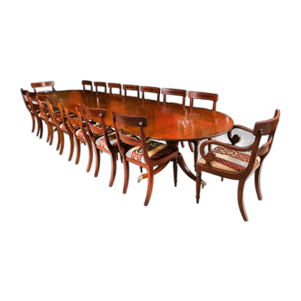 Vintage Regency Revival Esstisch und Stühle, 17er Set