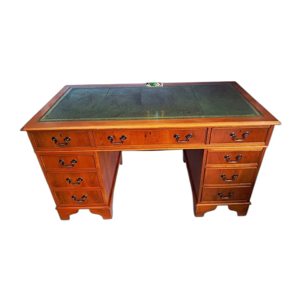Vintage Schreibtisch aus Eibenholz mit Lederauflage, 1980